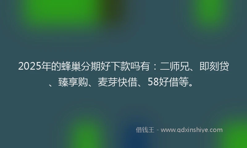 2025年的蜂巢分期好下款吗有：二师兄、即刻贷、臻享购、麦芽快借、58好借等。