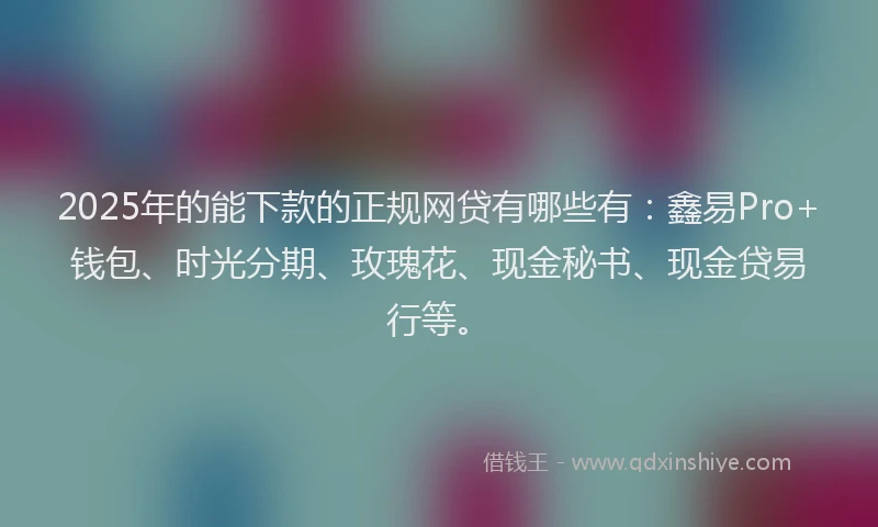 2025年的能下款的正规网贷有哪些有：鑫易Pro+钱包、时光分期、玫瑰花、现金秘书、现金贷易行等。