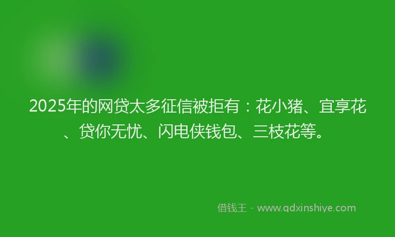 2025年的网贷太多征信被拒有：花小猪、宜享花、贷你无忧、闪电侠钱包、三枝花等。