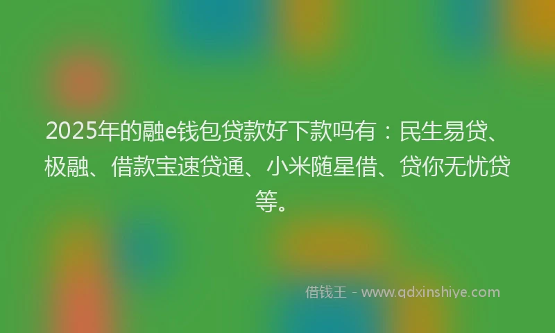 2025年的融e钱包贷款好下款吗有：民生易贷、极融、借款宝速贷通、小米随星借、贷你无忧贷等。