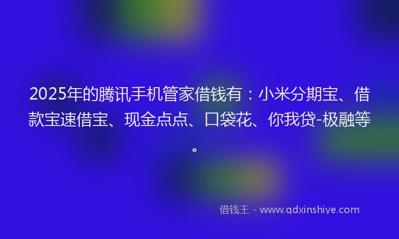 2025年的腾讯手机管家借钱有：小米分期宝、借款宝速借宝、现金点点、口袋花、你我贷-极融等。