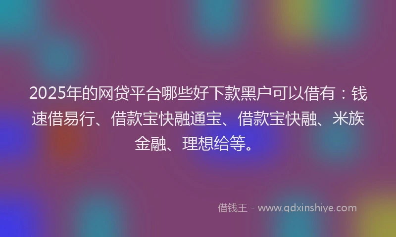 2025年的网贷平台哪些好下款黑户可以借有：钱速借易行、借款宝快融通宝、借款宝快融、米族金融、理想给等。