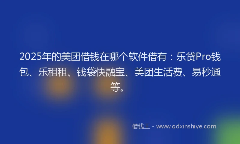 2025年的美团借钱在哪个软件借有：乐贷Pro钱包、乐租租、钱袋快融宝、美团生活费、易秒通等。