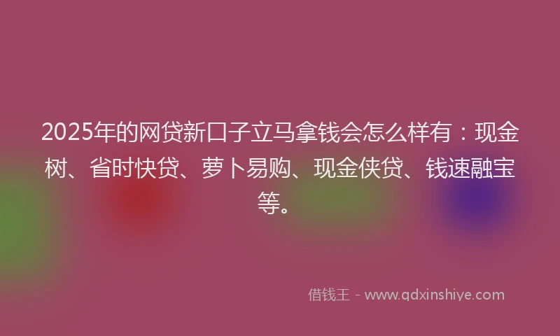 2025年的网贷新口子立马拿钱会怎么样有：现金树、省时快贷、萝卜易购、现金侠贷、钱速融宝等。