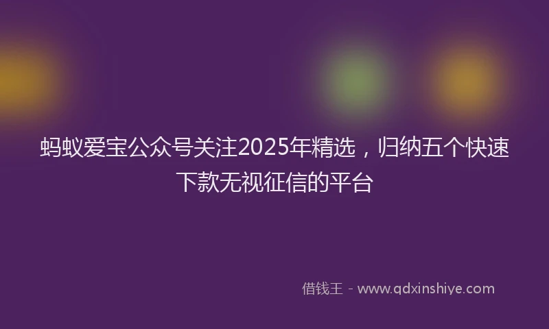 蚂蚁爱宝公众号关注2025年精选，归纳五个快速下款无视征信的平台
