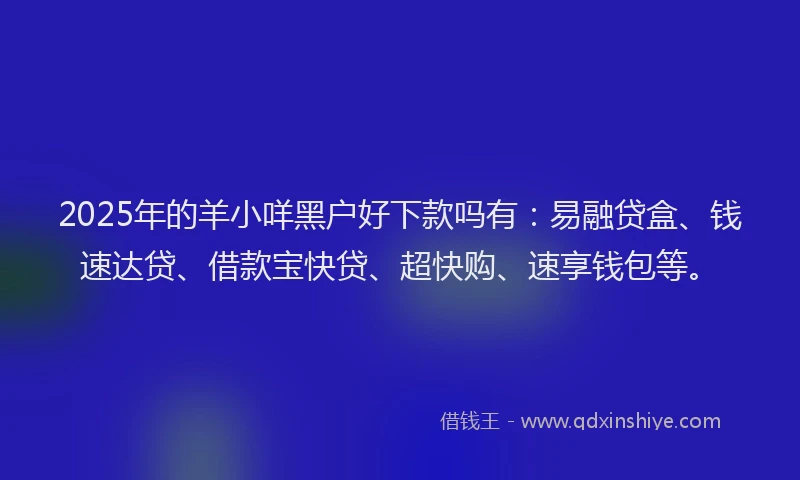 2025年的羊小咩黑户好下款吗有：易融贷盒、钱速达贷、借款宝快贷、超快购、速享钱包等。