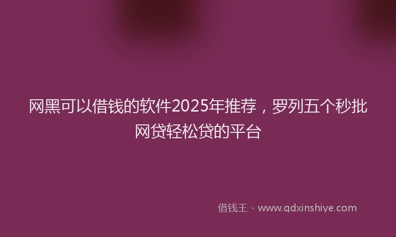 网黑可以借钱的软件2025年推荐，罗列五个秒批网贷轻松贷的平台