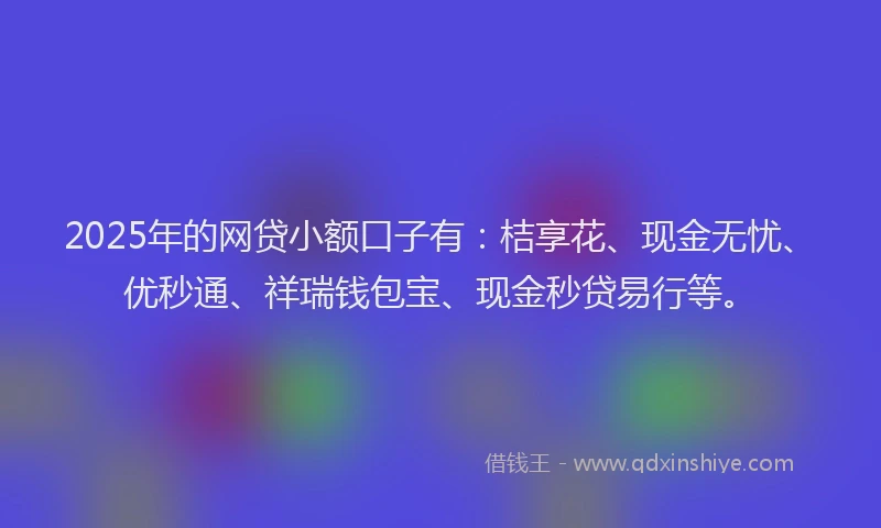 2025年的网贷小额口子有：桔享花、现金无忧、优秒通、祥瑞钱包宝、现金秒贷易行等。