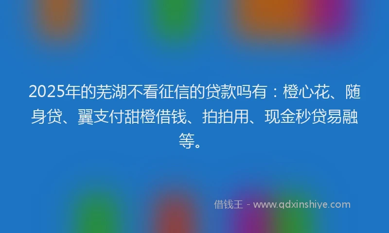 2025年的芜湖不看征信的贷款吗有：橙心花、随身贷、翼支付甜橙借钱、拍拍用、现金秒贷易融等。