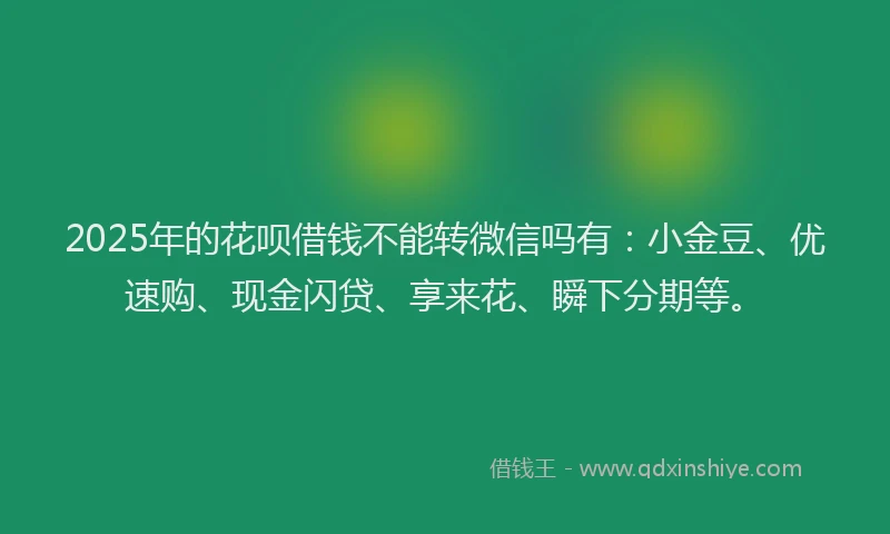 2025年的花呗借钱不能转微信吗有：小金豆、优速购、现金闪贷、享来花、瞬下分期等。