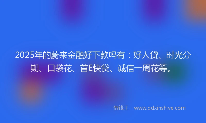 2025年的蔚来金融好下款吗有：好人贷、时光分期、口袋花、首E快贷、诚信一周花等。