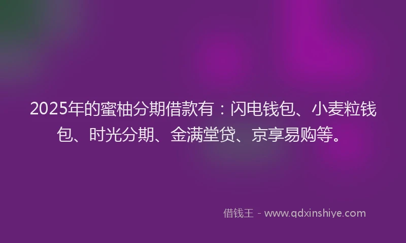 2025年的蜜柚分期借款有：闪电钱包、小麦粒钱包、时光分期、金满堂贷、京享易购等。