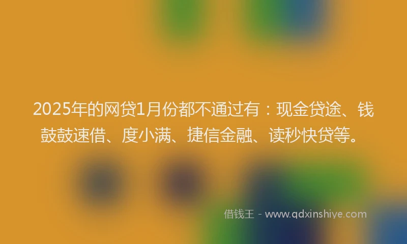2025年的网贷1月份都不通过有：现金贷途、钱鼓鼓速借、度小满、捷信金融、读秒快贷等。