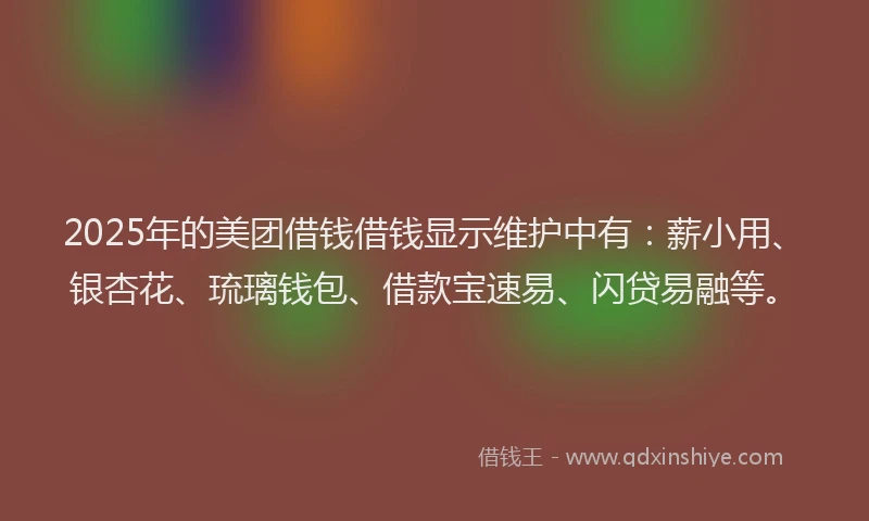 2025年的美团借钱借钱显示维护中有：薪小用、银杏花、琉璃钱包、借款宝速易、闪贷易融等。
