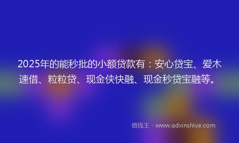 2025年的能秒批的小额贷款有：安心贷宝、爱木速借、粒粒贷、现金侠快融、现金秒贷宝融等。