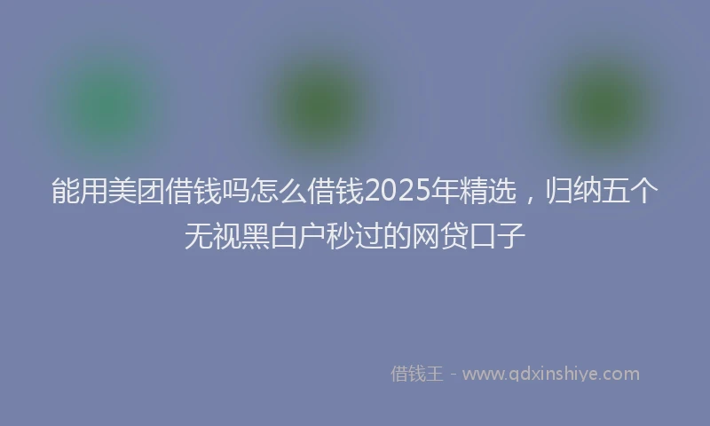 能用美团借钱吗怎么借钱2025年精选，归纳五个无视黑白户秒过的网贷口子