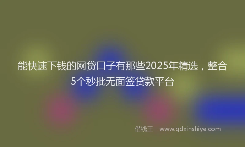 能快速下钱的网贷口子有那些2025年精选，整合5个秒批无面签贷款平台