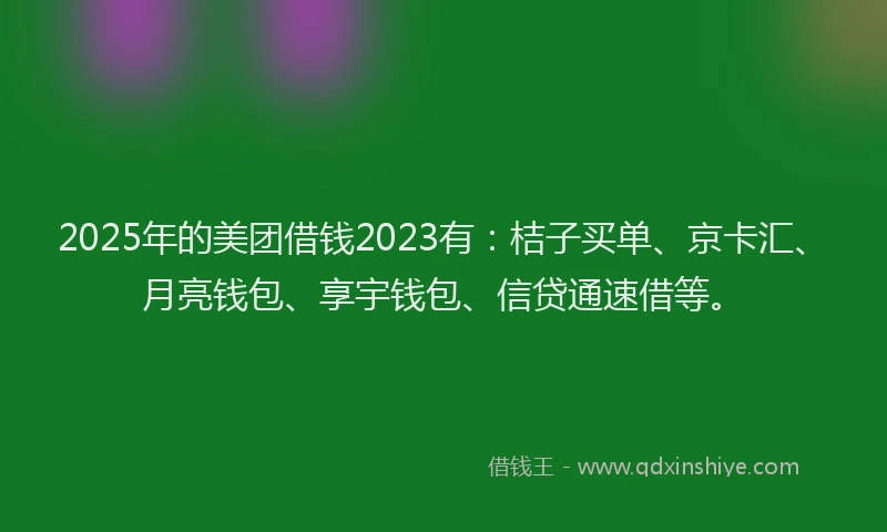 2025年的美团借钱2023有：桔子买单、京卡汇、月亮钱包、享宇钱包、信贷通速借等。