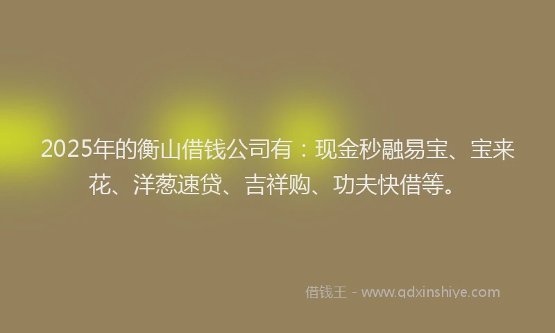 2025年的衡山借钱公司有：现金秒融易宝、宝来花、洋葱速贷、吉祥购、功夫快借等。