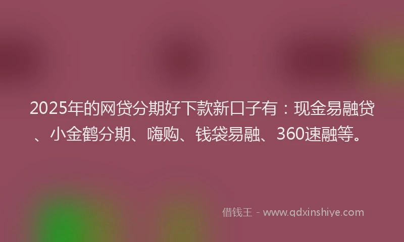 2025年的网贷分期好下款新口子有：现金易融贷、小金鹤分期、嗨购、钱袋易融、360速融等。
