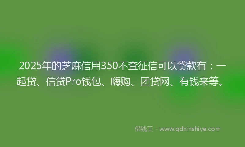 2025年的芝麻信用350不查征信可以贷款有：一起贷、信贷Pro钱包、嗨购、团贷网、有钱来等。