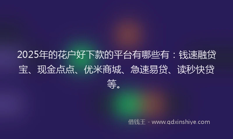 2025年的花户好下款的平台有哪些有：钱速融贷宝、现金点点、优米商城、急速易贷、读秒快贷等。