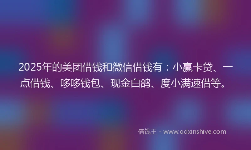 2025年的美团借钱和微信借钱有：小赢卡贷、一点借钱、哆哆钱包、现金白鸽、度小满速借等。
