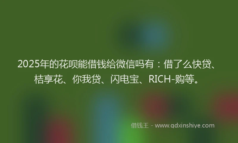 2025年的花呗能借钱给微信吗有：借了么快贷、桔享花、你我贷、闪电宝、RICH-购等。