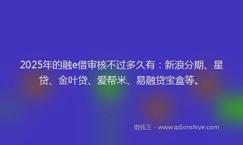 2025年的融e借审核不过多久有：新浪分期、星贷、金叶贷、爱帮米、易融贷宝盒等。