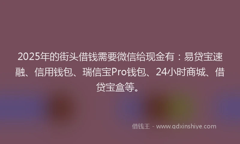 2025年的街头借钱需要微信给现金有：易贷宝速融、信用钱包、瑞信宝Pro钱包、24小时商城、借贷宝盒等。