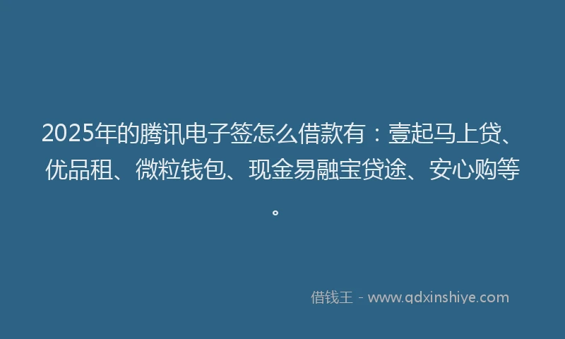2025年的腾讯电子签怎么借款有：壹起马上贷、优品租、微粒钱包、现金易融宝贷途、安心购等。