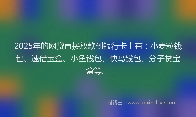 2025年的网贷直接放款到银行卡上有：小麦粒钱包、速借宝盒、小鱼钱包、快鸟钱包、分子贷宝盒等。