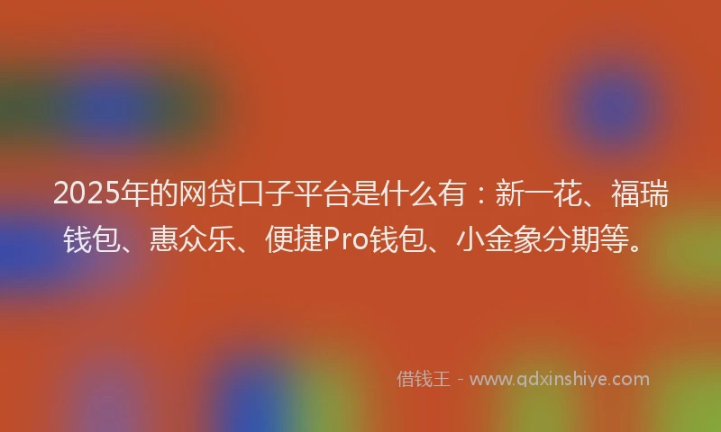 2025年的网贷口子平台是什么有：新一花、福瑞钱包、惠众乐、便捷Pro钱包、小金象分期等。