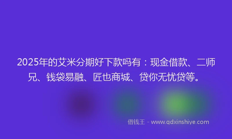 2025年的艾米分期好下款吗有：现金借款、二师兄、钱袋易融、匠也商城、贷你无忧贷等。