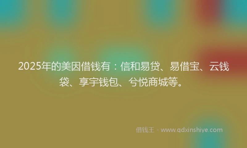 2025年的美因借钱有：信和易贷、易借宝、云钱袋、享宇钱包、兮悦商城等。