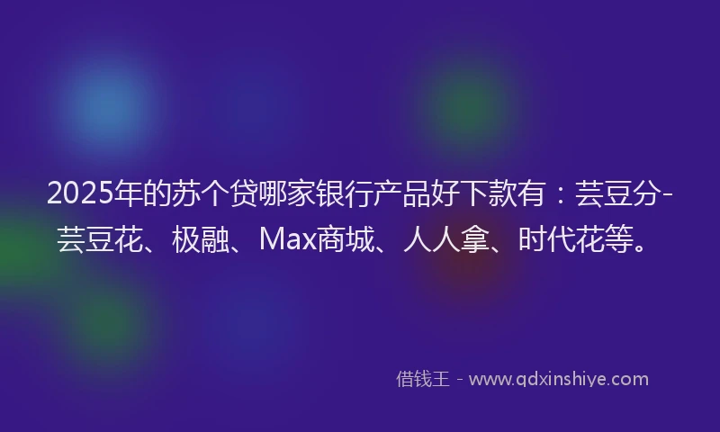 2025年的苏个贷哪家银行产品好下款有：芸豆分-芸豆花、极融、Max商城、人人拿、时代花等。