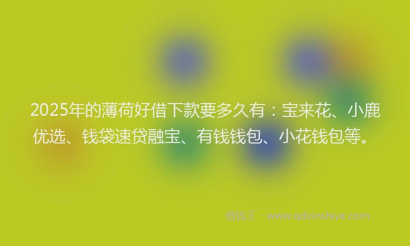 2025年的薄荷好借下款要多久有：宝来花、小鹿优选、钱袋速贷融宝、有钱钱包、小花钱包等。