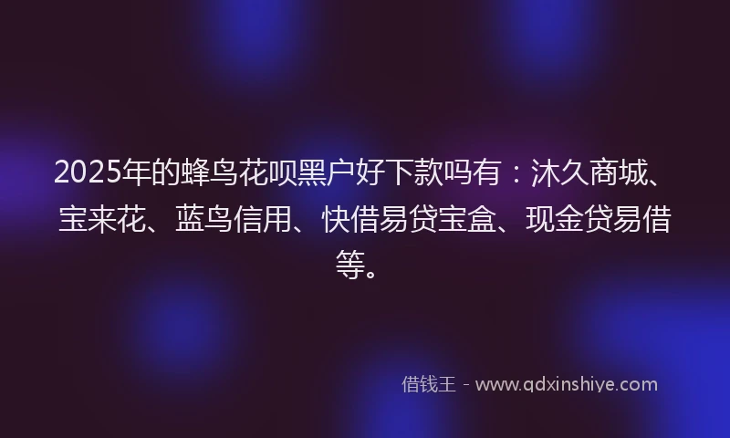 2025年的蜂鸟花呗黑户好下款吗有：沐久商城、宝来花、蓝鸟信用、快借易贷宝盒、现金贷易借等。