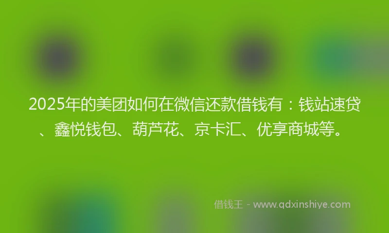 2025年的美团如何在微信还款借钱有：钱站速贷、鑫悦钱包、葫芦花、京卡汇、优享商城等。