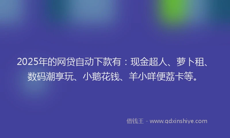 2025年的网贷自动下款有：现金超人、萝卜租、数码潮享玩、小鹅花钱、羊小咩便荔卡等。