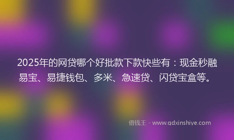 2025年的网贷哪个好批款下款快些有：现金秒融易宝、易捷钱包、多米、急速贷、闪贷宝盒等。