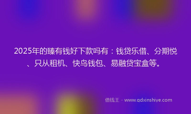 2025年的臻有钱好下款吗有：钱贷乐借、分期悦、只从租机、快鸟钱包、易融贷宝盒等。