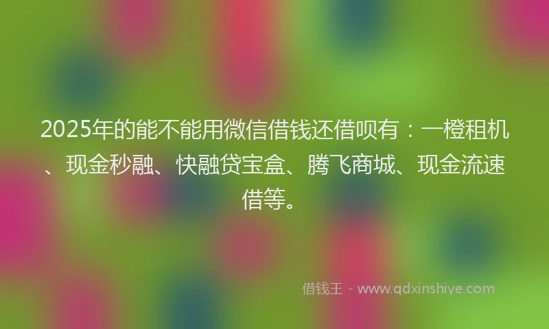 2025年的能不能用微信借钱还借呗有：一橙租机、现金秒融、快融贷宝盒、腾飞商城、现金流速借等。