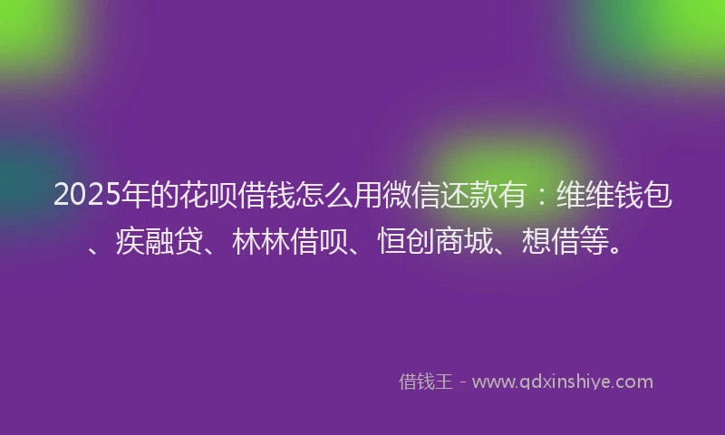 2025年的花呗借钱怎么用微信还款有：维维钱包、疾融贷、林林借呗、恒创商城、想借等。