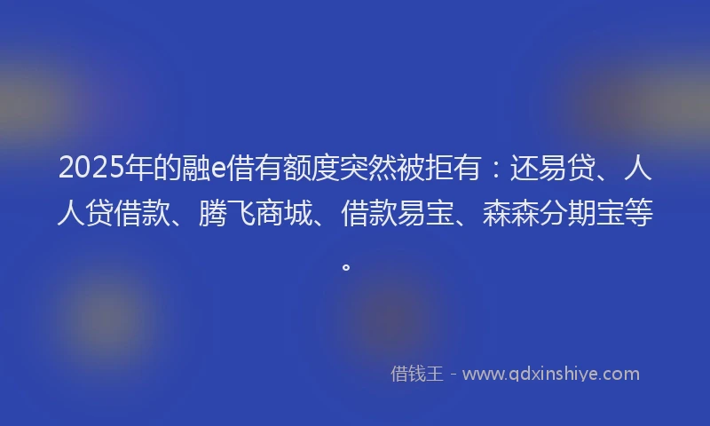 2025年的融e借有额度突然被拒有：还易贷、人人贷借款、腾飞商城、借款易宝、森森分期宝等。