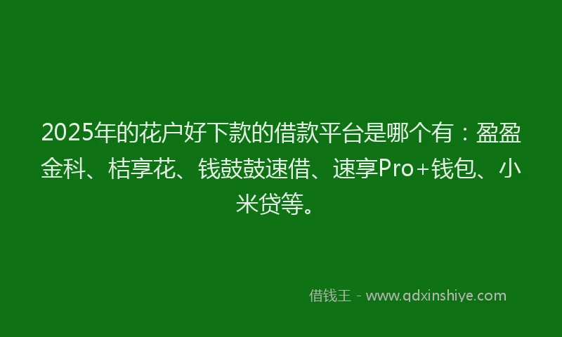 2025年的花户好下款的借款平台是哪个有：盈盈金科、桔享花、钱鼓鼓速借、速享Pro+钱包、小米贷等。
