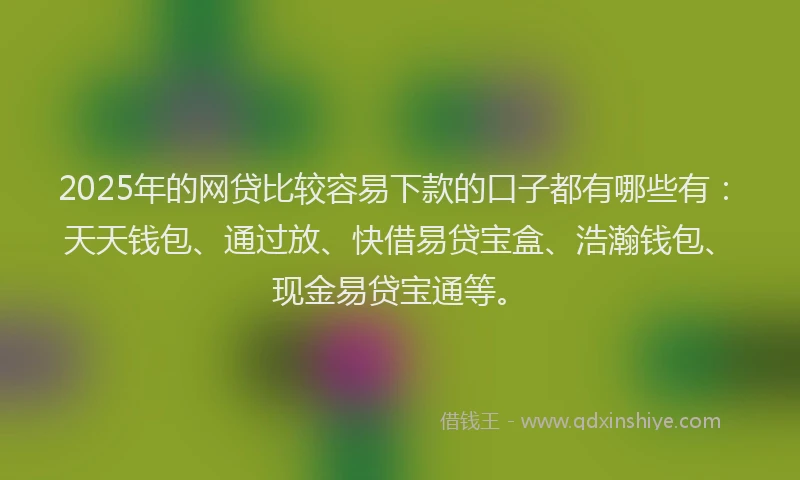 2025年的网贷比较容易下款的口子都有哪些有：天天钱包、通过放、快借易贷宝盒、浩瀚钱包、现金易贷宝通等。