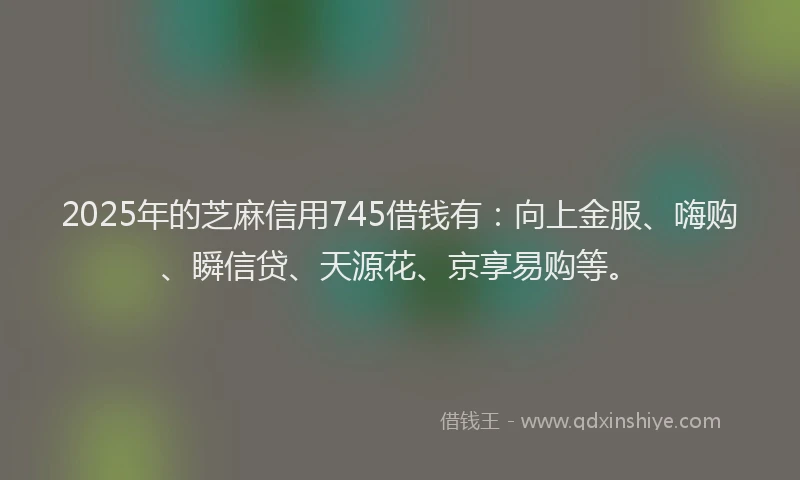 2025年的芝麻信用745借钱有：向上金服、嗨购、瞬信贷、天源花、京享易购等。
