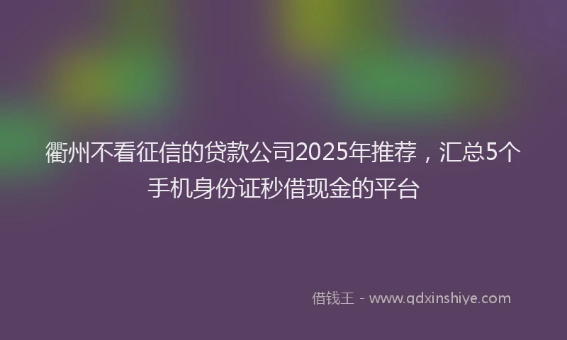 衢州不看征信的贷款公司2025年推荐，汇总5个手机身份证秒借现金的平台