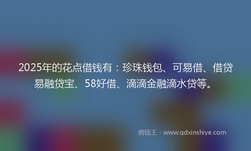 2025年的花点借钱有：珍珠钱包、可易借、借贷易融贷宝、58好借、滴滴金融滴水贷等。